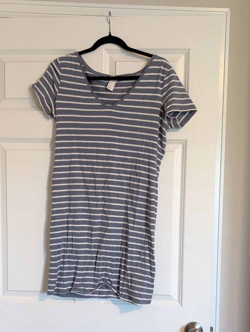 H&M Gray & White Striped V‑Neck Mini Dress